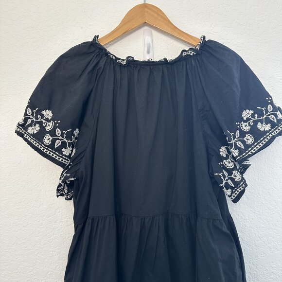Old Navy Dress Womens‎ Large Black White Embroidered Short Sleeve Boho Peasant - Picture 2 of 12